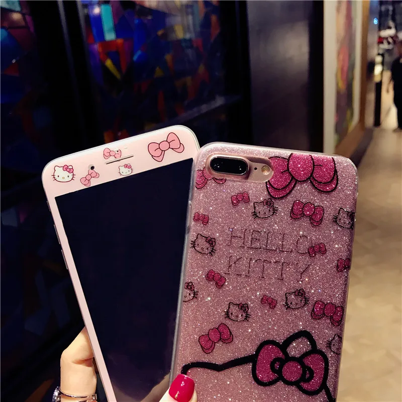 Для iPhone 11 Pro Max чехол для iPhone 6 6S 8 7 Plus X милый мультяшный hello kitty чехол для телефона для iPhone XS Max XR KT Bling Твердый Чехол