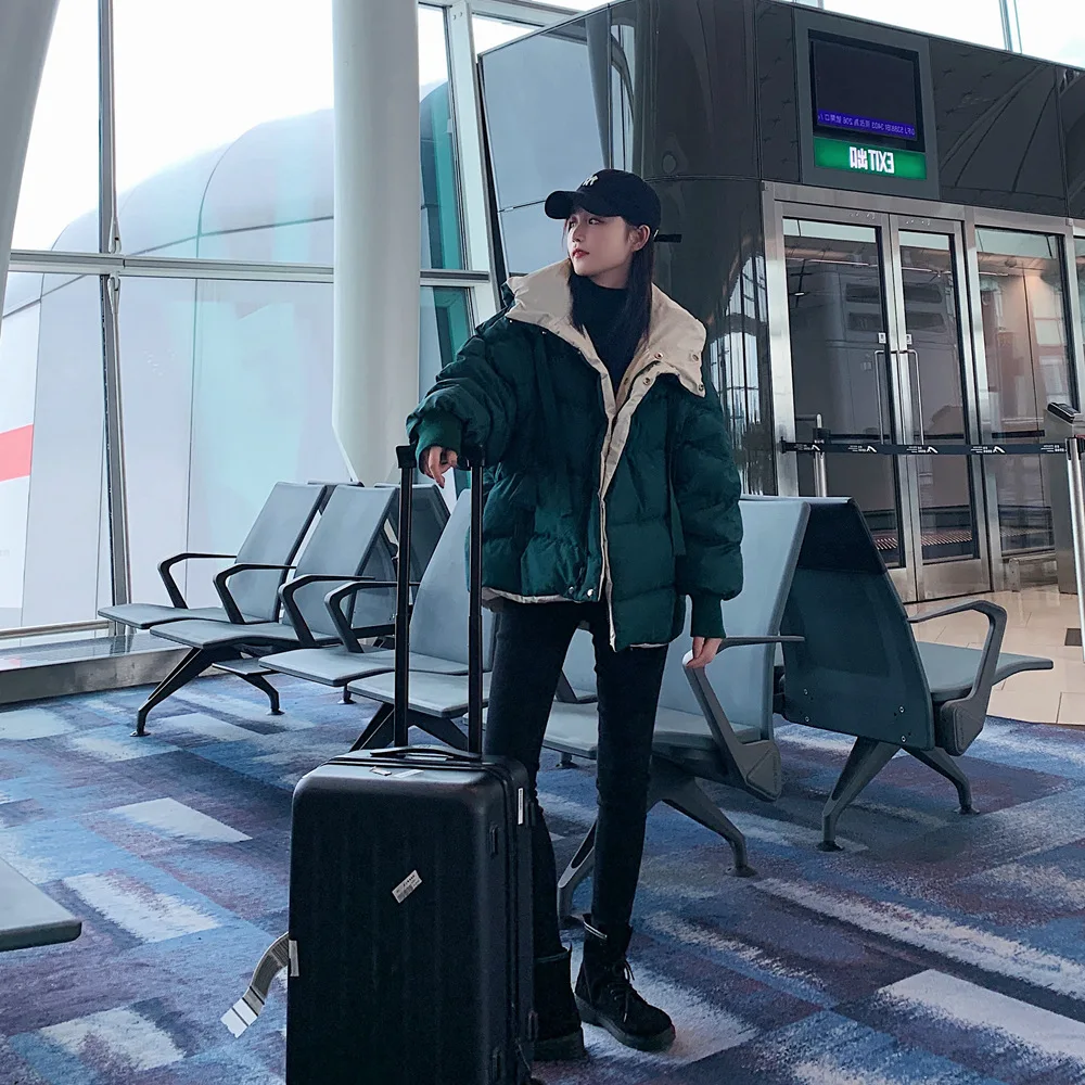 

Photo Shoot Korean-style Fashionable Short Cotton Overcoat 2019 Winter New Style CHIC Hooded Reversible down Coat Cotton Coat
