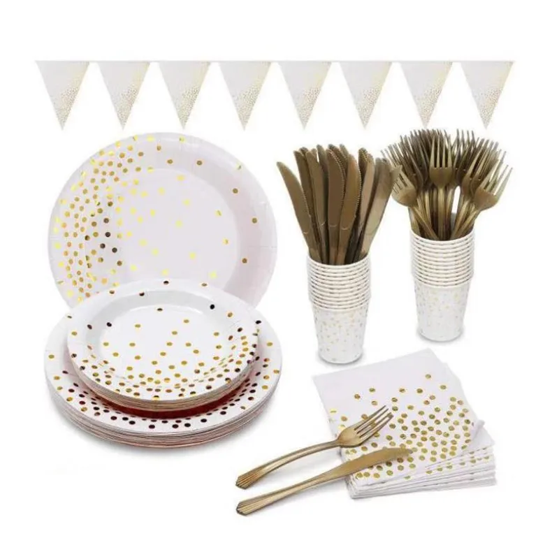 

Birthday Rose gold Disposable Party Tableware Set Paper Disposable Cups paper plates Napkin Kids Birthday Gifts party supplies