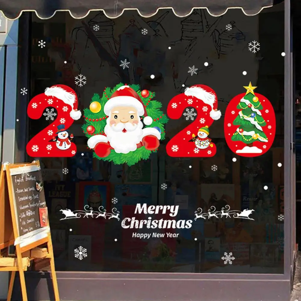 Christmas Decoration For Windows Stickers Merry Christmas Wall Sticker Household Removable Glass Window Wall Sticker New Years - Color: E