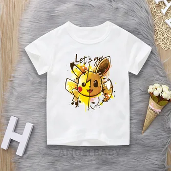 

Cute Pikachu & Eevee Let's Go T shirt For Girls Kawaii Summer Kids Tops Pokemon Funny Baby Boys Clothes Children T-shirt