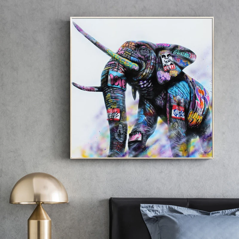 

Animal Graffiti Art Elephant Canvas Painting On The Wall Kid's Room Poster Prints Wall Pictures for Living Room Home Cuadros