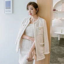 YIGELILA Latest Fashion Tweeds Coats Elegant Pears O-neck Full Sleeve Wide-waisted Long Coats For Dinner Party 9989