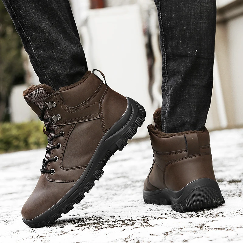 Мужские ботинки из натуральной кожи Для мужчин Популярные удобные зимние сапоги Для мужчин короткие плюшевые ботильоны на зиму прочная, долговечная подошва зимняя обувь Для мужчин