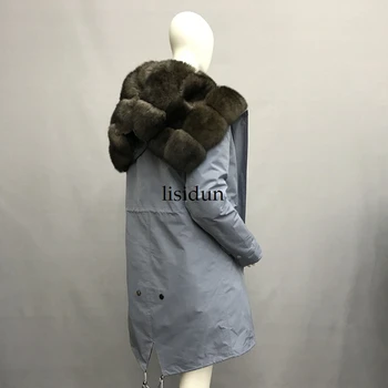 

High Quality Hooded real rex rabbit fur liner parkas wholeskin rabbit women fur coat natural fox fur jacket real fur parka femme