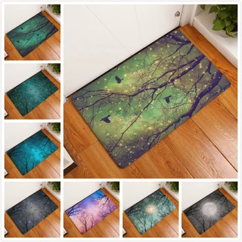 

Psychedelic Bath Mat Flannel Starry Forest Anti-Slip Doormat Absorb Water Floor Mat Carpet Kitchen Bedroom Entrance Rug Tatami