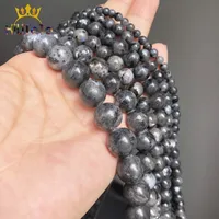 Perles en pierre de Larvikite Labradorite naturelle, rondes noires, amples, pour la fabrication de bijoux, accessoires de Bracelet, 15 pouces, 4/6/8/10/12mm 3