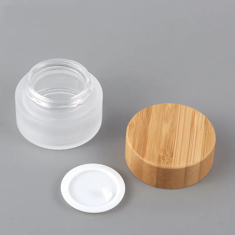 

4pcs/lot cosmetic packing glass jar 200g 15g 30g 50g 100g round bamboo wood facial cream jar body scrub butter glass container