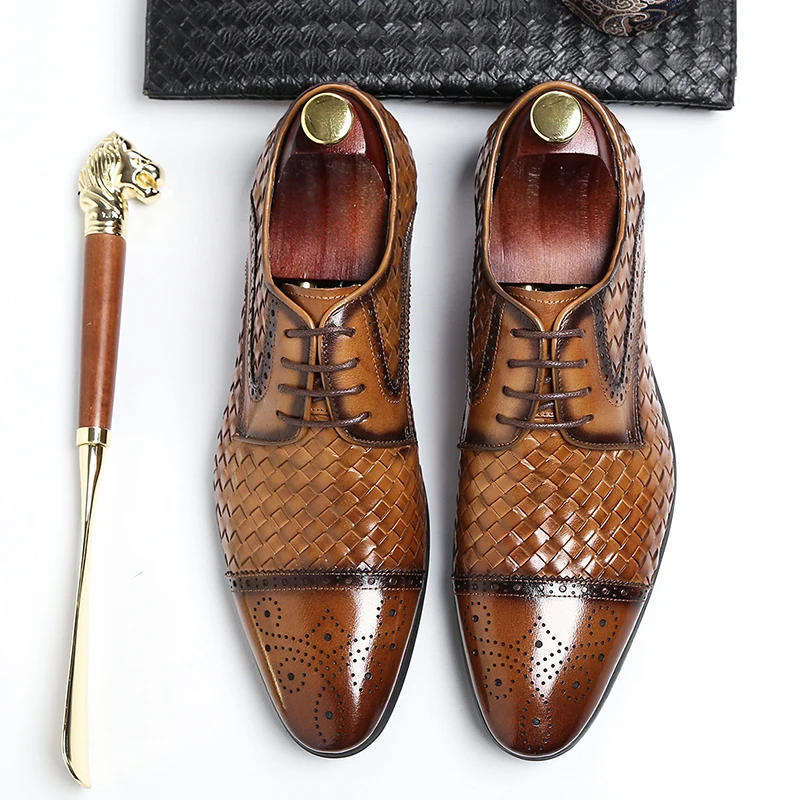 Men Oxford Shoes Brogues Lace-Up Bullock Business Wedding Dress Formal