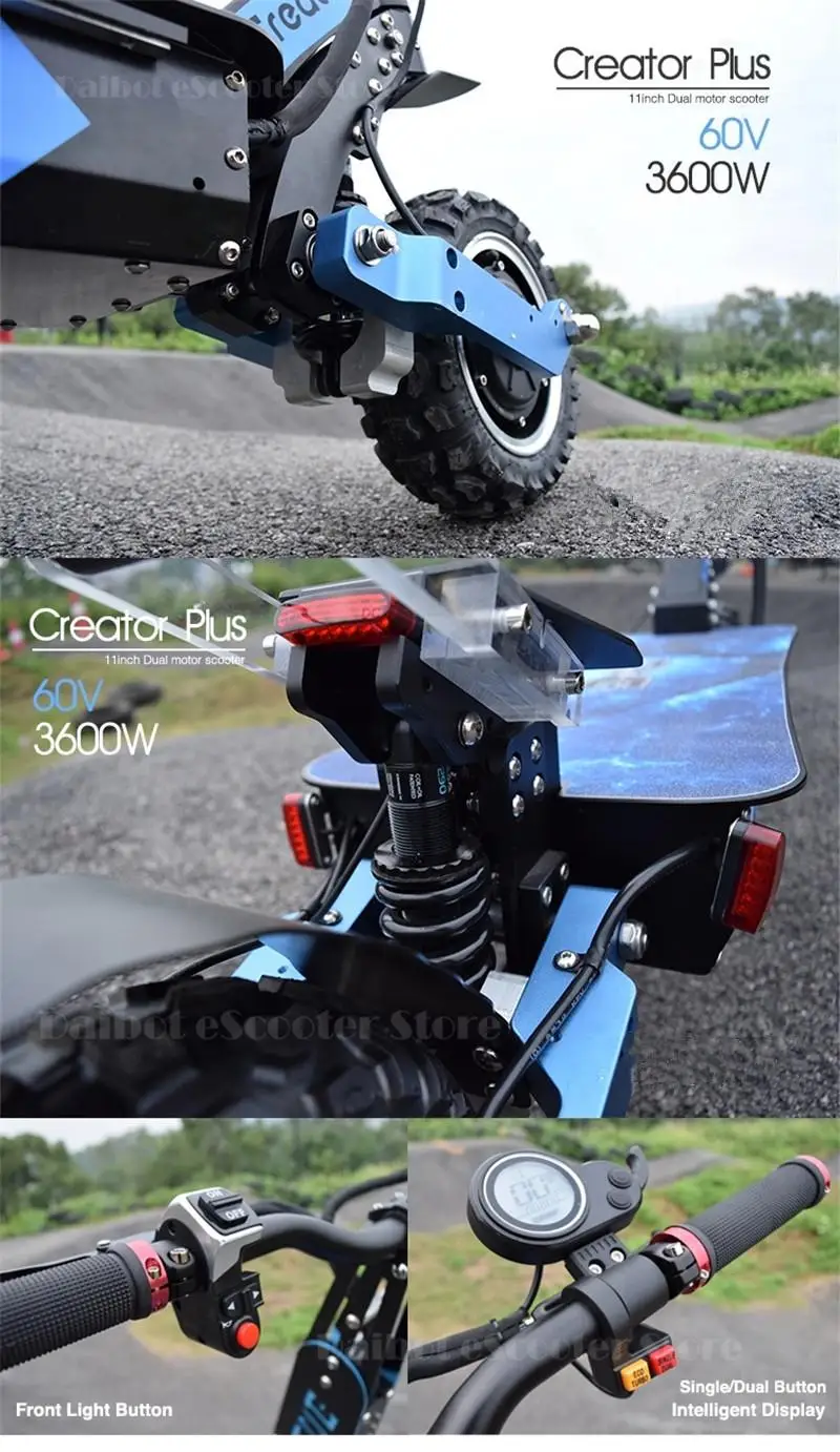  3600W 60V Off Road Electric Scooter Two Wheels 11'' Foldable Powerful Electric Bicycle Max Speed 80