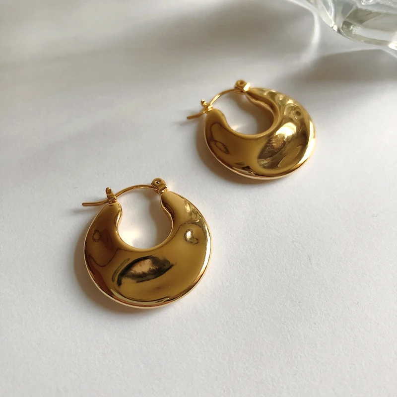 Geometric Earrings French Circle Metallic Retro Female Wavy Round