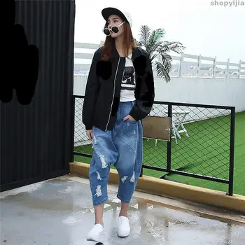 

Baggy Hole rotch Pants New Women Loose Denim Pants Streetwear Fashion Harem Jeans Trousers Autumn