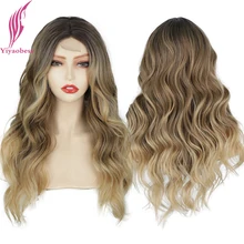 

Yiyaobess 24inch Middle Part Blonde Ombre Long Wavy Lace Wig Synthetic Hair Natural African American Daily Wigs For Women Peruca