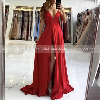 

Red Wine Evening Dresses New Elegant Long Side Split Dress Evening Wear Plus Size Cheap Sale Girls Formal Pageant gala jurke
