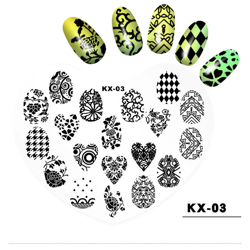 10 Designs Nail Art Printing Template Plastic Print Heart Shaped Vintage Ornate Flower Manicure Template