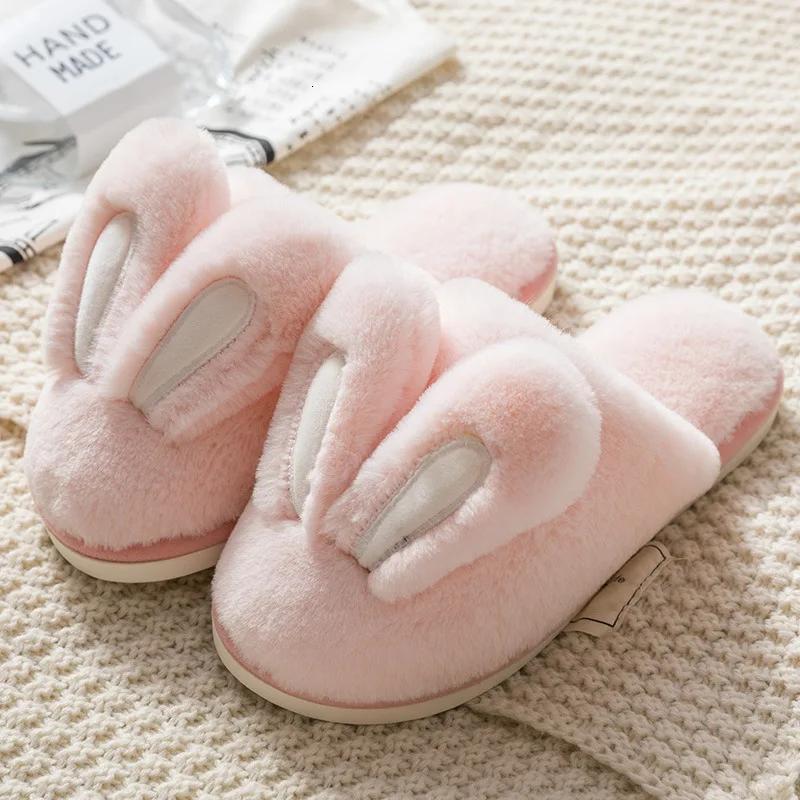 

Hot Lovely Cartoon Rabbit Ears Lovers Slipper Women Men Flat Non-slip Cotton Indoor Slippers Keep Warm Indoor Non-slip Shoes