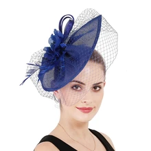 Mingli Tengda Королевский синий марлевый головной убор невесты таинственный чехол лапша перо украшение для волос официальная шляпа свадебные аксессуары