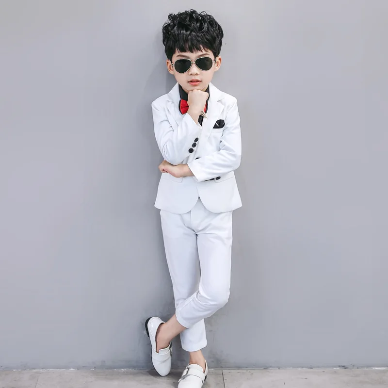 White Mikarause/3 предмета, черные костюмы для мальчиков, однобортные нежелезные блейзеры, ребенок, начинающий ходить, костюм для мальчиков, свадебная одежда, смокинги - Цвет: White