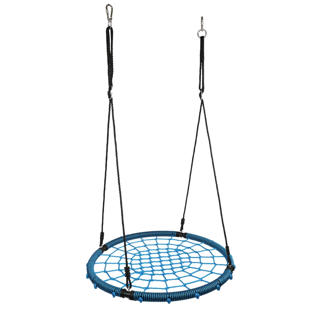 

Swing Set for Kids 40 Inch Spider Web Round Rope Swing with Adjustable Ropes, 2 Carabiners (Blue & black)[US-W]