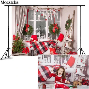 

Mocsicka Christmas Photography Background Indoor Windowsill Backdrop Children Portrait Xmas Tree Decoration Props Photo Studio