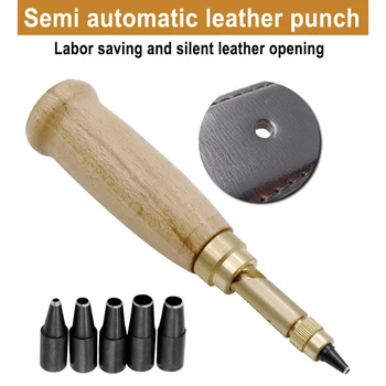 

Leather Punching Tool Auto Removable Belt Noise Reduction Screw Hole Punch Craft Book Drill Sewing With 6 Size Tip 1.5-4mm