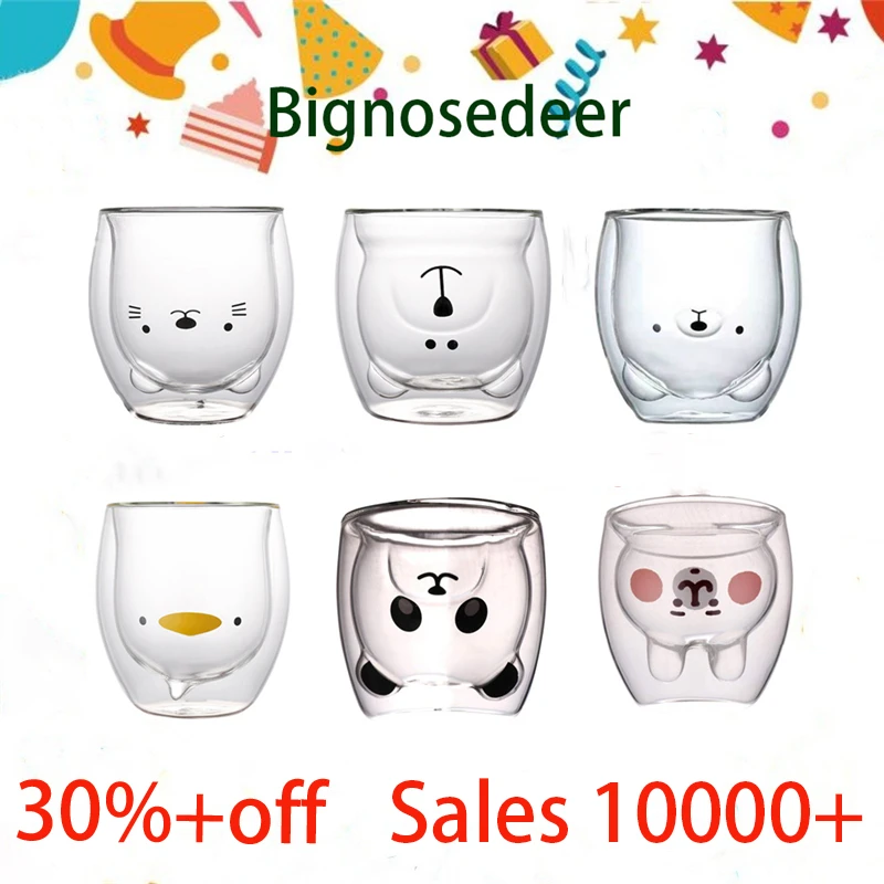 Coffee-Mug Gift Milk-Juice Carton Double-Glass-Cup Animal Valentines-Day-Anniversary