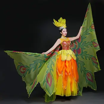 

New Opening Dance female Dress Chinese new design Costume stage group performance costume with headwear and wing unique