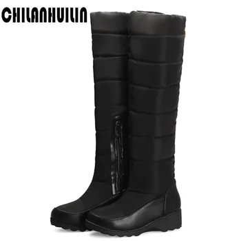 

plus size winter warm down knee high boots women comfy flat heel snow boots zip platform woman long boots shoes black red boots