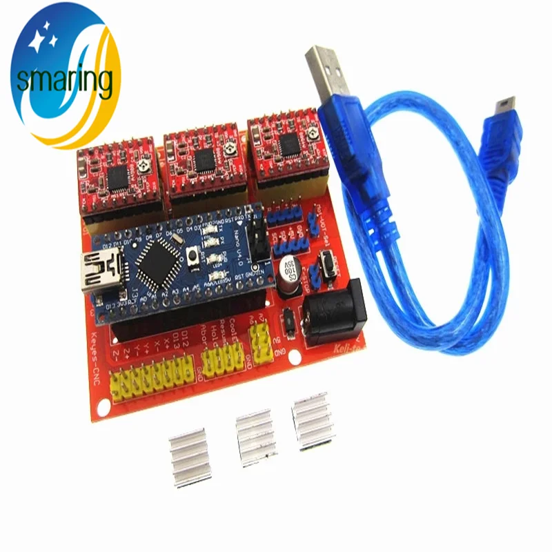 3 Dv4 Cnc Shield V4 + Nano 3.0 + 3 Pezzi A4988 Reprap Set Di Driver Passo-Passo Per Arduino
