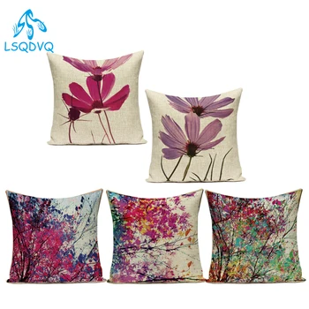 

Cotton Linen Plant Flower Oil Painting Trees Square Decorative Pillows Cushion Cover for Living Room Decoration Pillowcase