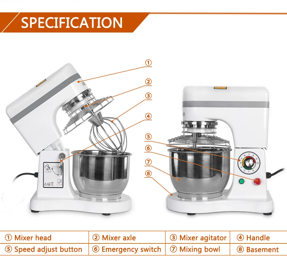 Description Picture 3 of itemITOP 5L Food Mixer Professional Electric Food Processors Commercial Dough Mixer Cream Blender Cream Egg Whisk Blender Heavy Duty