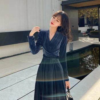 

2020 V Neck Midi Long Bandage Dress Lantern Sleeve Party Vestido Women Casual High Waist Elegant A-Line XX31