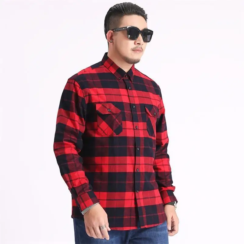 8xl Новое поступление модные супер большие осенние мужские рубашки из чистого хлопка с длинным рукавом Повседневные свободные большие повседневные рубашки Большие размеры с карманом - Цвет: 1