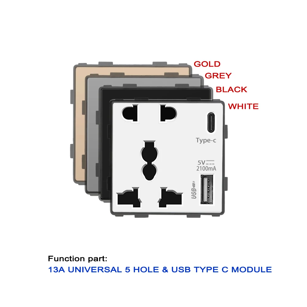 Free Combination Universal Power Socket Multi Frame, USB Type C 2.1A