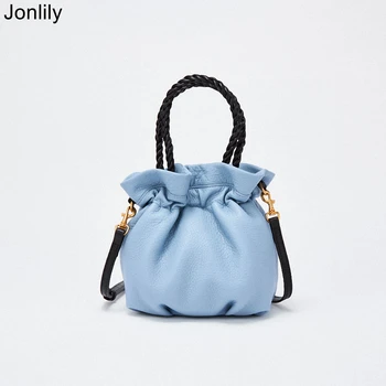 

Jonlily Women Genuine Leather Small Bucket Bag Female Elegant Handbag Totes Fashion Shoulderbag Messenger Bag Daily Purse -KG212