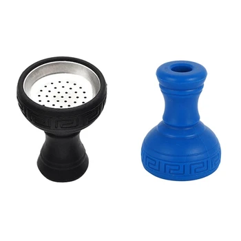 

2 Pcs Silicone Hookah Bowl Silicon Stainless Steel Head Holder Smoke Accessories, Black & Blue