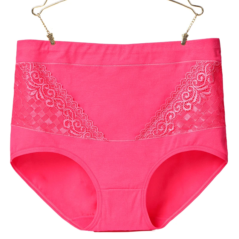 4pcs/Lot Big Size High Waist Women's Panties Solid 100% Cotton Briefs Underwear Lady Sexy Lace Seamless Underpants L XL