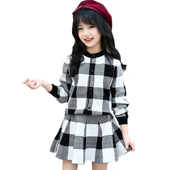 

Winter Girls Sweater Clothing Set Children Warm Knitwear Sweater & Skirt 2 Pieces Dress Suit Teenage Kids Clothes 6 8 10 12 14