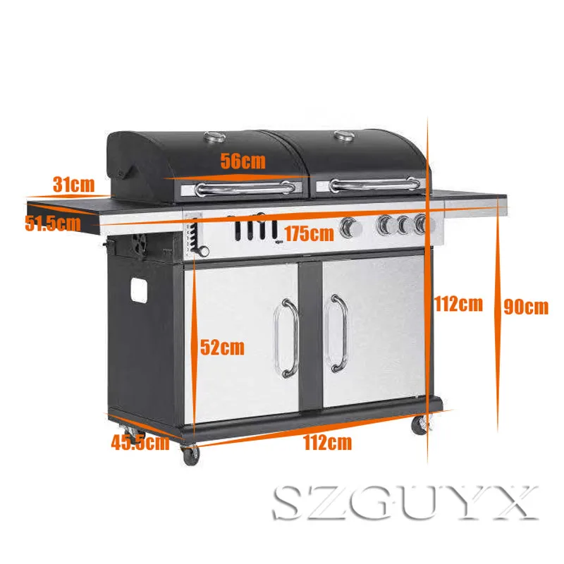 High capacity Household Grill Carbon and gas Dual use American courtyard grill stainless steel Barbecue