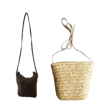 

AUAU-Fabric Bags Shoulder Straw Summer of Women Brown & Ladies Rattan Grass Small Bag Crossbody Bag