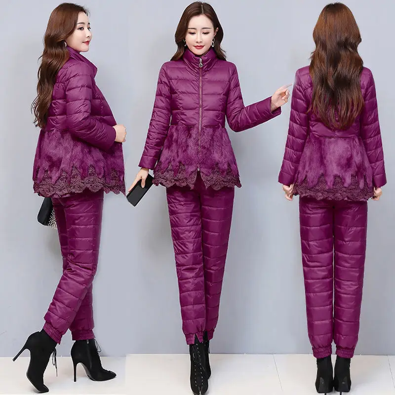 2023 Winter Clothes Women White Down Parka Thick Warm Coat Jacket Pants