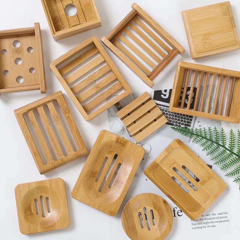 13 Kinds Wooden Bamboo Soap Dishes Tray Holder Natural Storage Soap Rack Plate Box Container Portable Bathroom Soap Dish