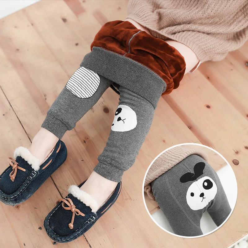 

Winter Warmth Retention Material Children Thick plus Velvet Leggings Infant bao ku Can Open Files Warm Pants