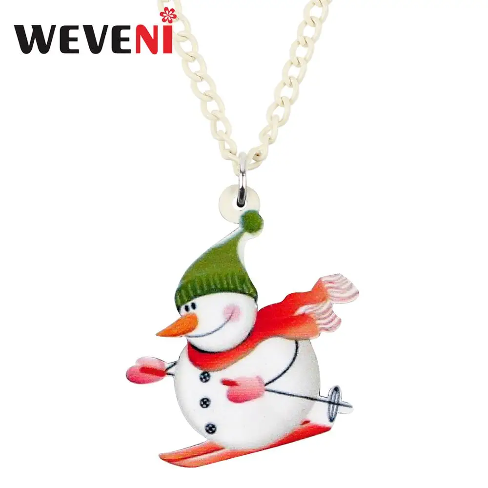 

WEVENI Acrylic Christmas Skiing Snowman Necklace Pendant Chain Choker Festival Decoration Jewelry Women Girls Teens Gift 2019New