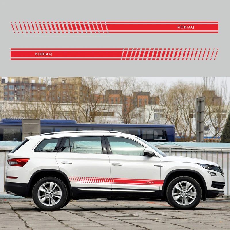 2 шт., наклейки для автомобиля, сделай сам, для Skoda Kodiaq, полоски, наклейки, автомобильная пленка, виниловая пленка, автомобильные аксессуары