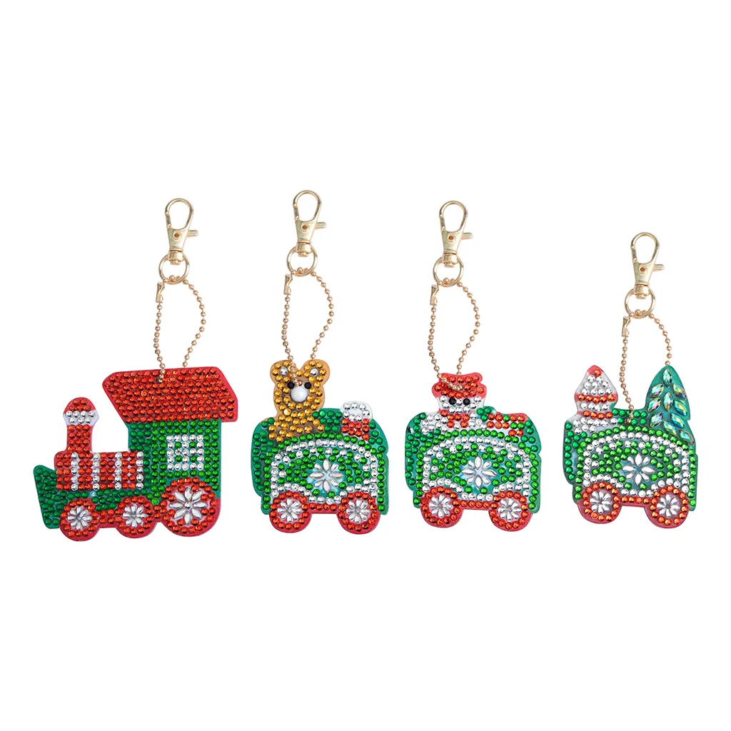 

4Pcs DIY Full Drill Shaped Diamond Painting Christmas Car Keychains Animal Women Bag Pendant Ornament Jewelry Key Ring Products