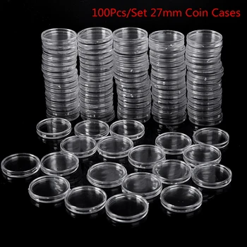 

100Pcs 27mm Coin Cases Capsules Holder Applied Clear Portable Round Storage Box Storage Coins Transparent Protection