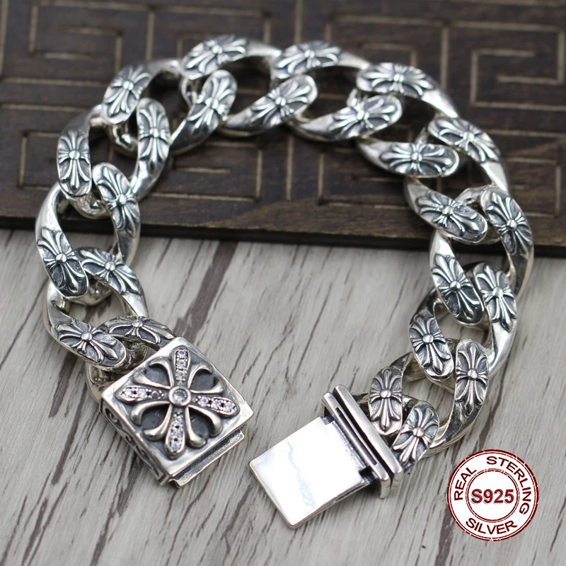 S925 мужской браслет из стерлингового серебра индивидуальный тренд крестоносца мозаичный Циркон в стиле панк ретро классический отправить подарок на любовь