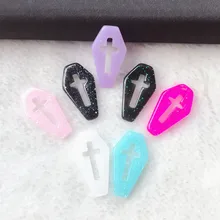 50pcs 29*16mm Punk Style Coffin Planchette Charms Flat back Resin Cross Accessory for Necklace Pendant DIY Making