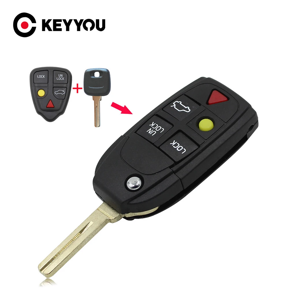 Складной чехол KEYYOU для Volvo XC70 XC90 V50 V70 S60 с 5 кнопками дистанционного управления и